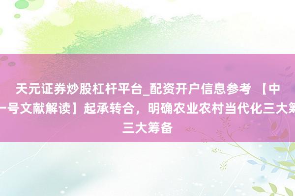 天元证券炒股杠杆平台_配资开户信息参考 【中央一号文献解读】起承转合，明确农业农村当代化三大筹备