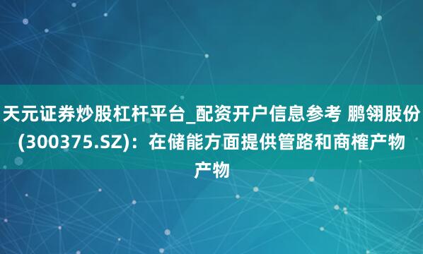 天元证券炒股杠杆平台_配资开户信息参考 鹏翎股份(300375.SZ)：在储能方面提供管路和商榷产物