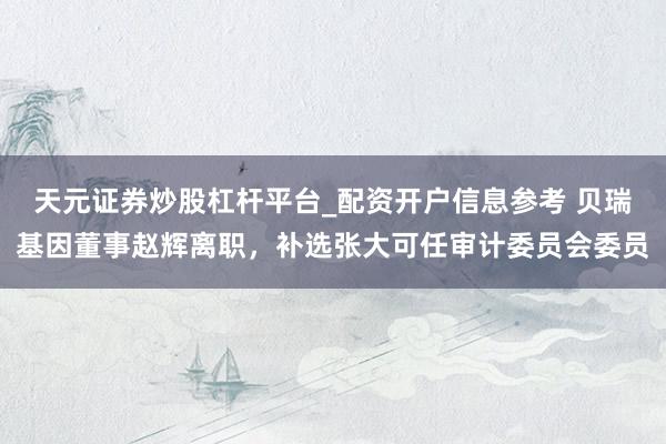 天元证券炒股杠杆平台_配资开户信息参考 贝瑞基因董事赵辉离职，补选张大可任审计委员会委员