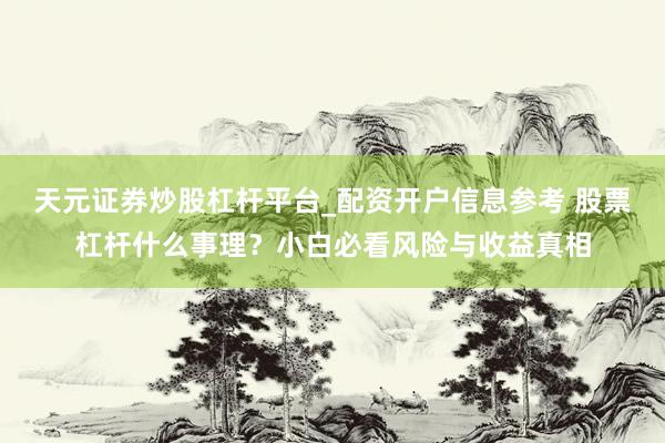 天元证券炒股杠杆平台_配资开户信息参考 股票杠杆什么事理？小白必看风险与收益真相