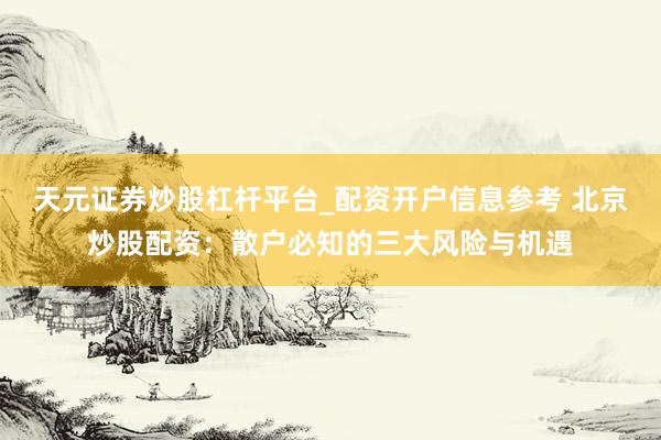 天元证券炒股杠杆平台_配资开户信息参考 北京炒股配资:散户必知的三大风险与机遇