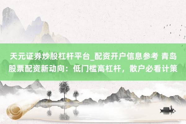 天元证券炒股杠杆平台_配资开户信息参考 青岛股票配资新动向：低门槛高杠杆，散户必看计策